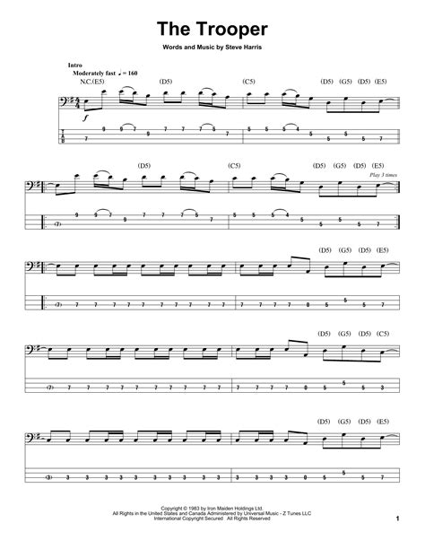 iron maiden the trooper bass tab